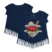 Girls Youth Tiny Turnip Navy New York Yankees Tattoo Rose Fringe T-Shirt