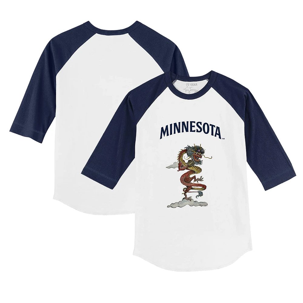 Youth Tiny Turnip White/Navy Minnesota Twins 2024 Year of the Dragon 3/4-Sleeve Raglan T-Shirt