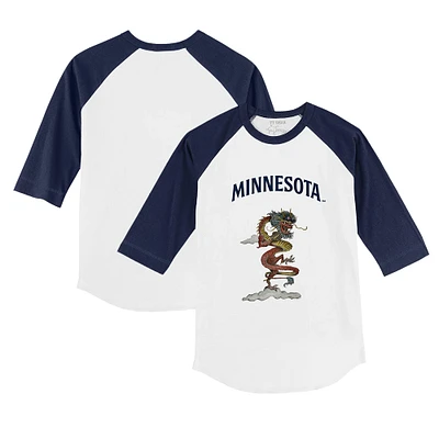 Youth Tiny Turnip White/Navy Minnesota Twins 2024 Year of the Dragon 3/4-Sleeve Raglan T-Shirt
