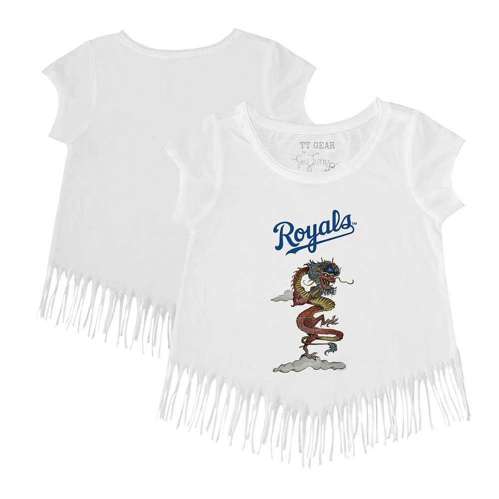 Girls Youth Tiny Turnip White Kansas City Royals 2024 Year of the Dragon Fringe T-Shirt