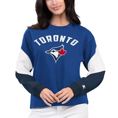 Women's Starter Royal Toronto Blue Jays Ace Colorblock Drop Shoulder Pullover Sweatshirt