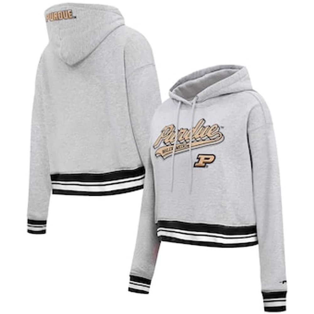 Women's Pro Standard Heather Gray Purdue Boilermakers Script Tail Fleece Cropped Pullover Hoodie