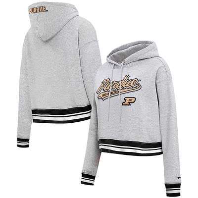 Women's Pro Standard Heather Gray Purdue Boilermakers Script Tail Fleece Cropped Pullover Hoodie