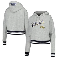 Women's Pro Standard Heather Gray Georgia Tech Yellow Jackets Script Tail Fleece Cropped Pullover Hoodie