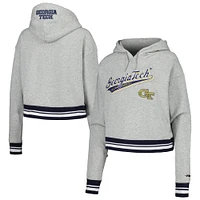 Women's Pro Standard Heather Gray Georgia Tech Yellow Jackets Script Tail Fleece Cropped Pullover Hoodie