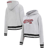 Women's Pro Standard Heather Gray Arkansas Razorbacks Script Tail Fleece Cropped Pullover Hoodie