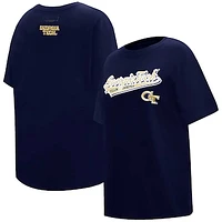 Women's Pro Standard Navy Georgia Tech Yellow Jackets Script Tail Oversized Boyfriend T-Shirt