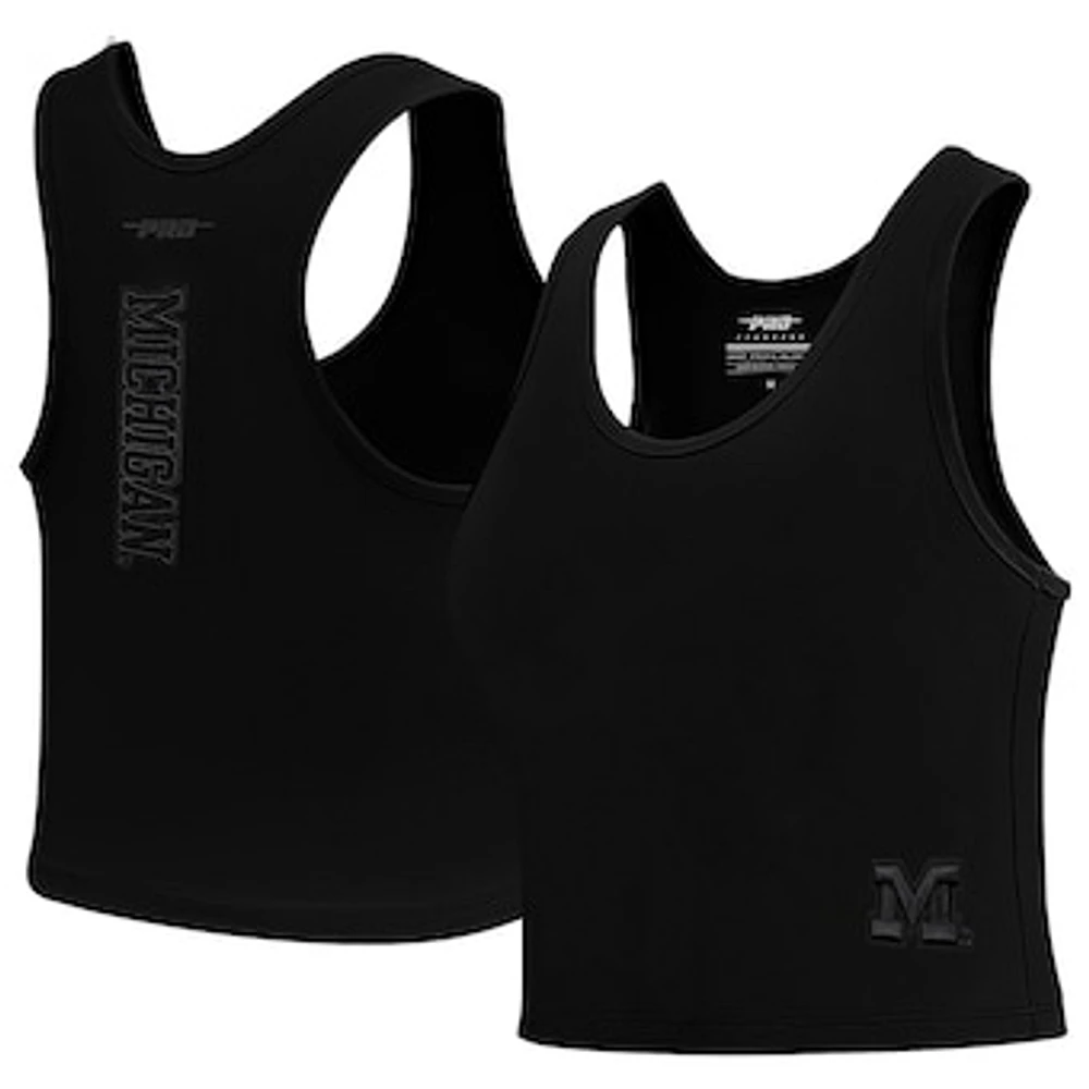 Women's Pro Standard Black Michigan Wolverines Tonal Neutral Fitted Waist Length Racerback Tank Top