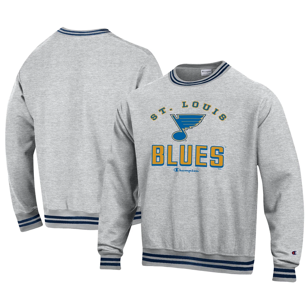 Men's Champion Heather Gray St. Louis Blues Reverse Weave Yarn Dye Pullover Sweatshirt