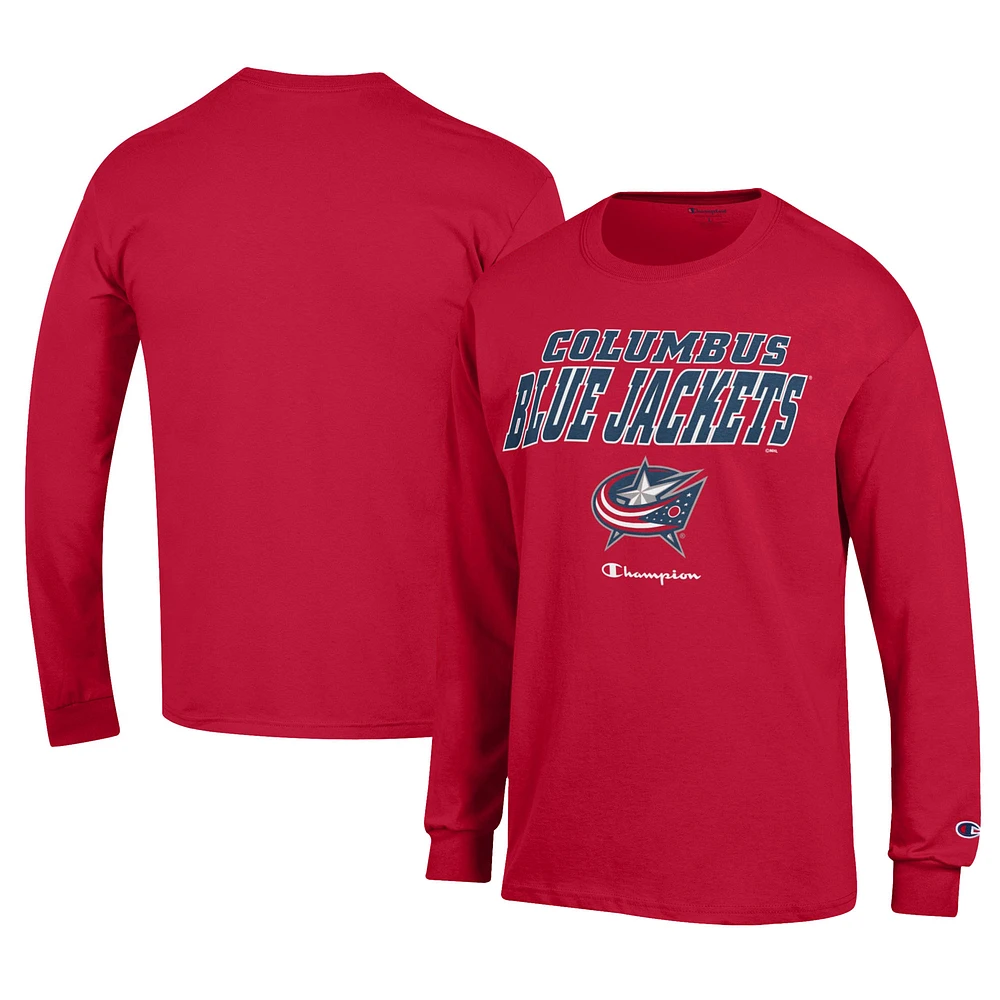 Men's Champion Red Columbus Blue Jackets Long-Sleeve Jersey T-Shirt