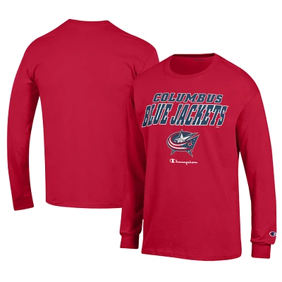 Men's Champion Red Columbus Blue Jackets Long-Sleeve Jersey T-Shirt
