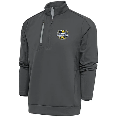 Men's Antigua Pewter Michigan Wolverines College Football Playoff 2023 National Champions Generation Quarter-Zip Top