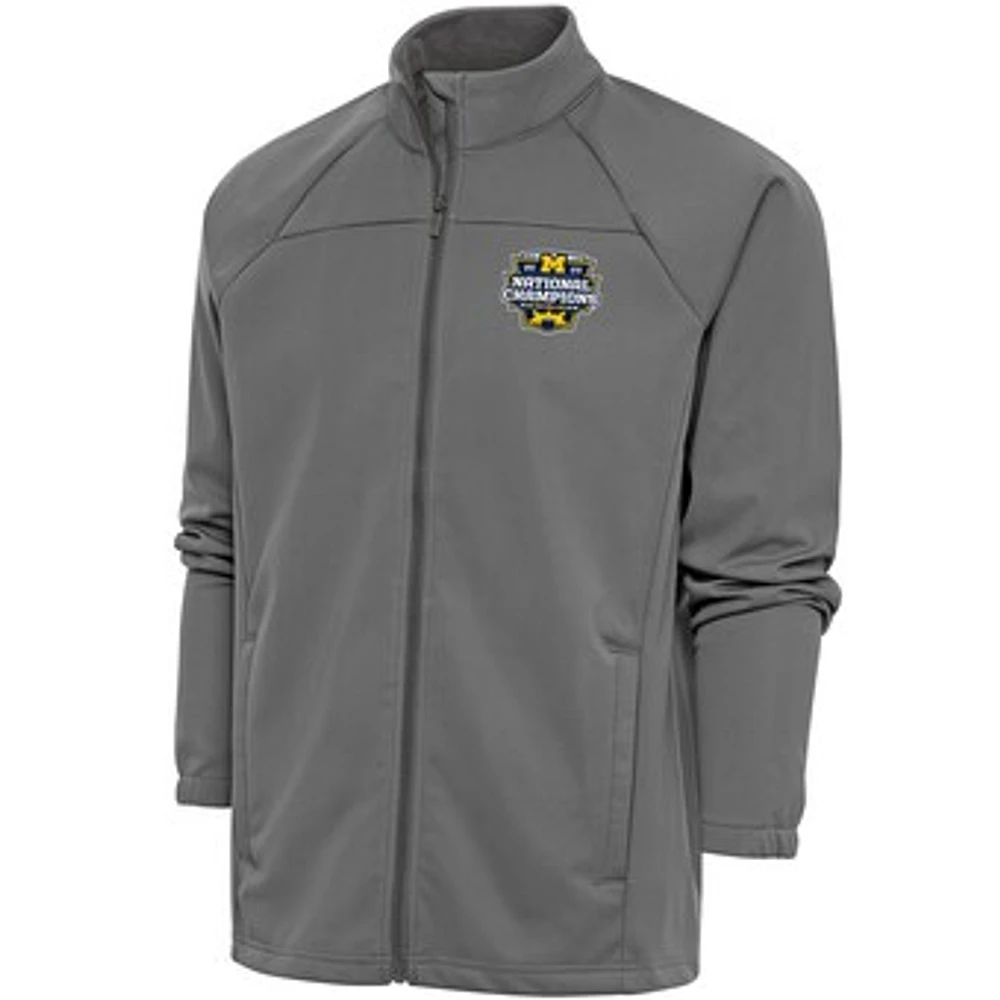 Men's Antigua Steel Michigan Wolverines College Football Playoff 2023 National Champions Links Full-Zip Golf Jacket