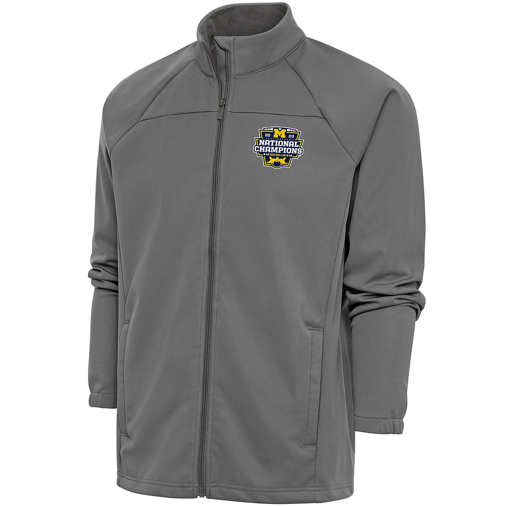 Men's Antigua Steel Michigan Wolverines College Football Playoff 2023 National Champions Links Full-Zip Golf Jacket