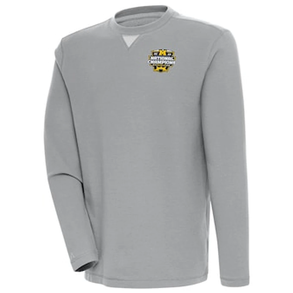 Men's Antigua Gray Michigan Wolverines College Football Playoff 2023 National Champions Flier Bunker Pullover Sweatshirt