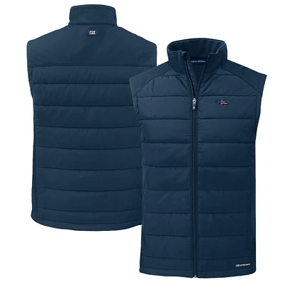 Men's Cutter & Buck Navy Denver Broncos  Evoke Hybrid Eco Softshell Recycled Full-Zip Vest
