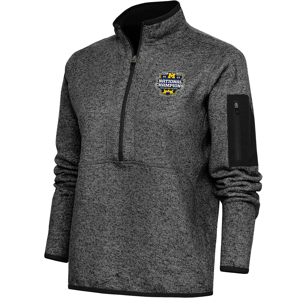 Women's Antigua Heather Black Michigan Wolverines College Football Playoff 2023 National Champions Fortune Half-Zip Sweater