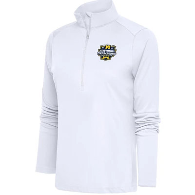 Women's Antigua Michigan Wolverines College Football Playoff 2023 National Champions Tribute Half-Zip Pullover Top