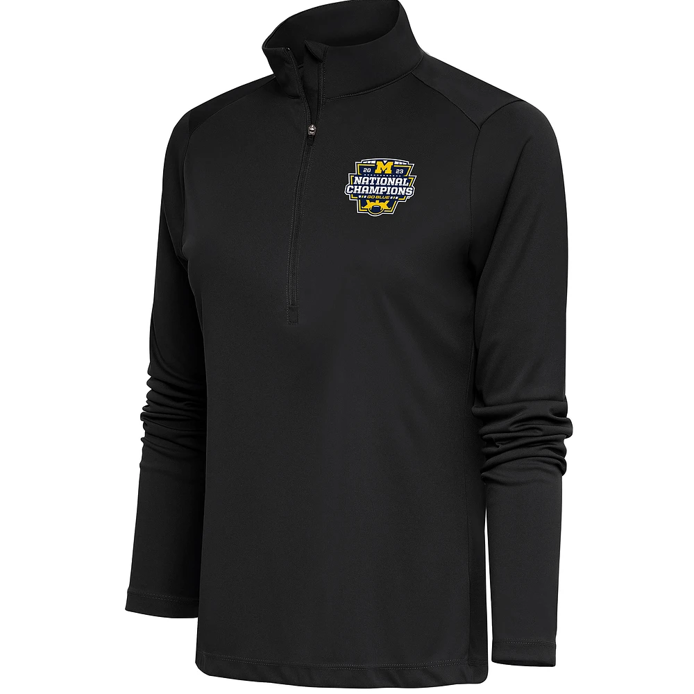 Women's Antigua  Gray Michigan Wolverines College Football Playoff 2023 National Champions Tribute Half-Zip Pullover Top