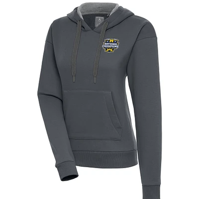 Women's Antigua Charcoal Michigan Wolverines College Football Playoff 2023 National Champions Victory Pullover Hoodie