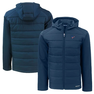 Men's Cutter & Buck Navy Houston Texans  Americana Evoke Hybrid Eco Softshell Recycled Full-Zip Hooded Jacket