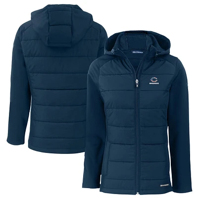 Women's Cutter & Buck  Navy Chicago Bears  Americana Evoke Hybrid Eco Softshell Recycled Full-Zip Hooded Jacket