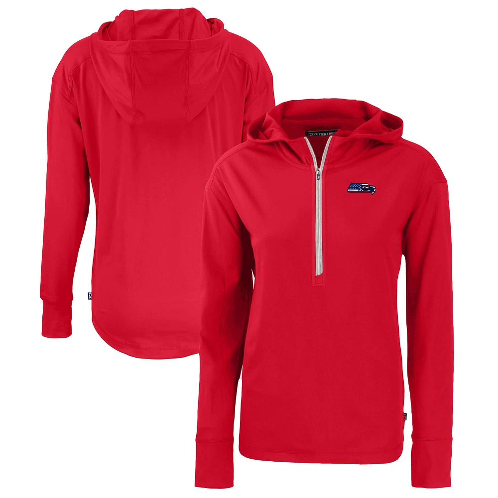 Women's Cutter & Buck Red Seattle Seahawks Daybreak Eco Recycled Half-Zip Hoodie