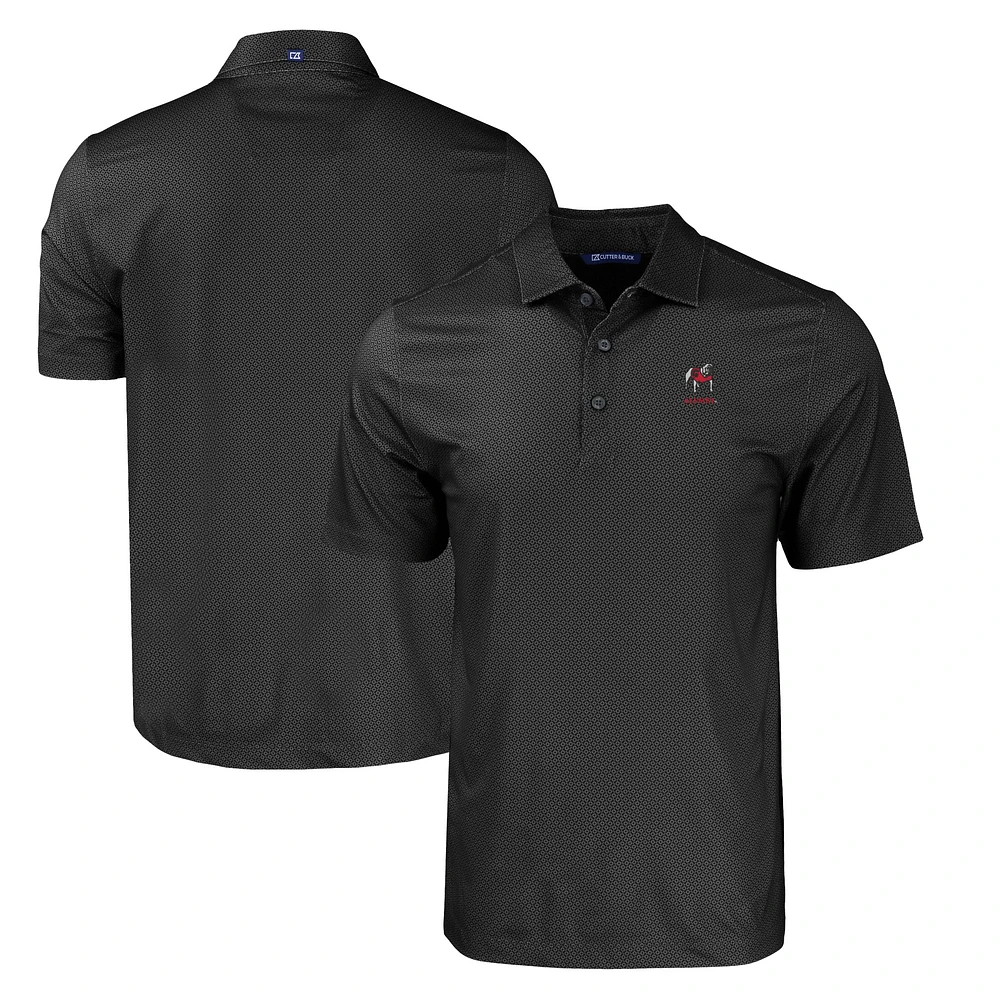 Men's Cutter & Buck Black Georgia Bulldogs Alumni Logo Pike Eco Tonal Geo Print Stretch Recycled Polo