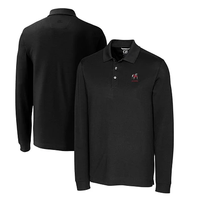 Men's Cutter & Buck Black Georgia Bulldogs Alumni Logo Advantage DryTec Tri-Blend Pique Long Sleeve Polo