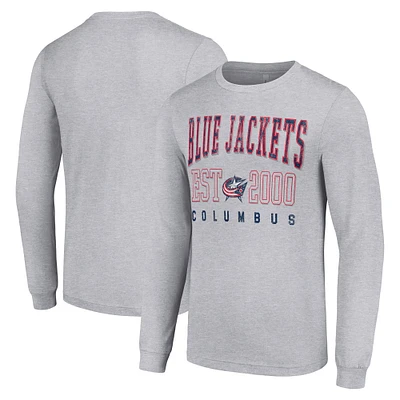 Men's Starter Heather Gray Columbus Blue Jackets  Logo Graphic Long Sleeve T-Shirt