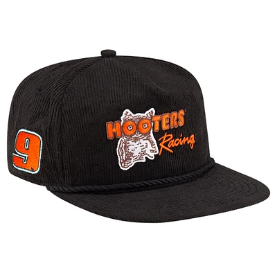 Men's New Era Black Chase Elliott Hooters Racing Retro Cord Golfer Adjustable Hat