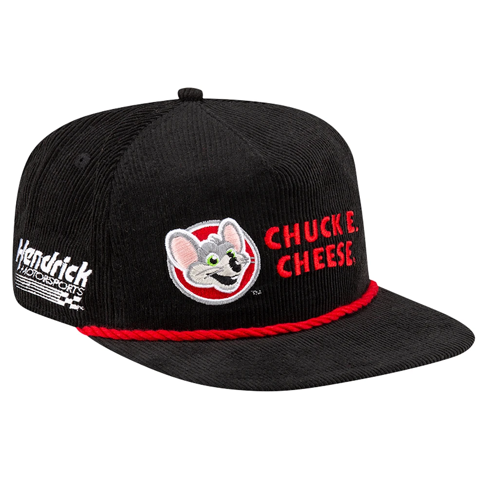 Men's New Era Black Hendrick Motorsports Chuck E. Cheese Retro Cord Golfer Adjustable Hat