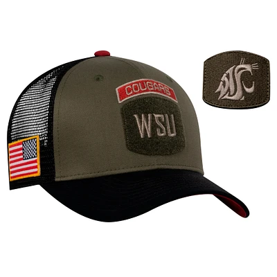 Men's Nike Olive/Black Washington State Cougars Military Appreciation Trucker Adjustable Hat