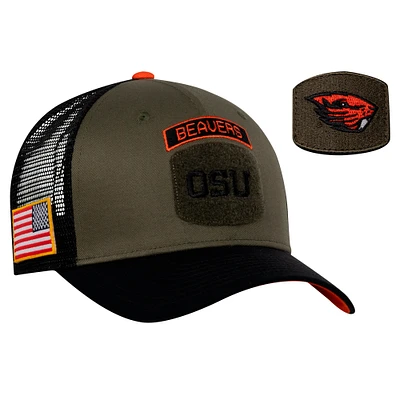 Men's Nike Olive/Black Oregon State Beavers Military Appreciation Trucker Adjustable Hat