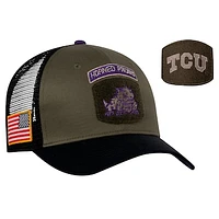 Men's Nike Olive/Black TCU Horned Frogs Military Appreciation Trucker Adjustable Hat