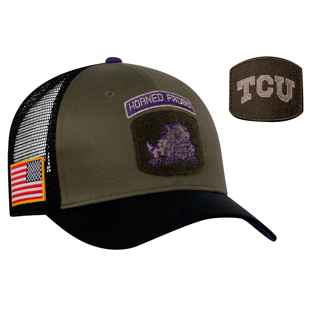 Men's Nike Olive/Black TCU Horned Frogs Military Appreciation Trucker Adjustable Hat