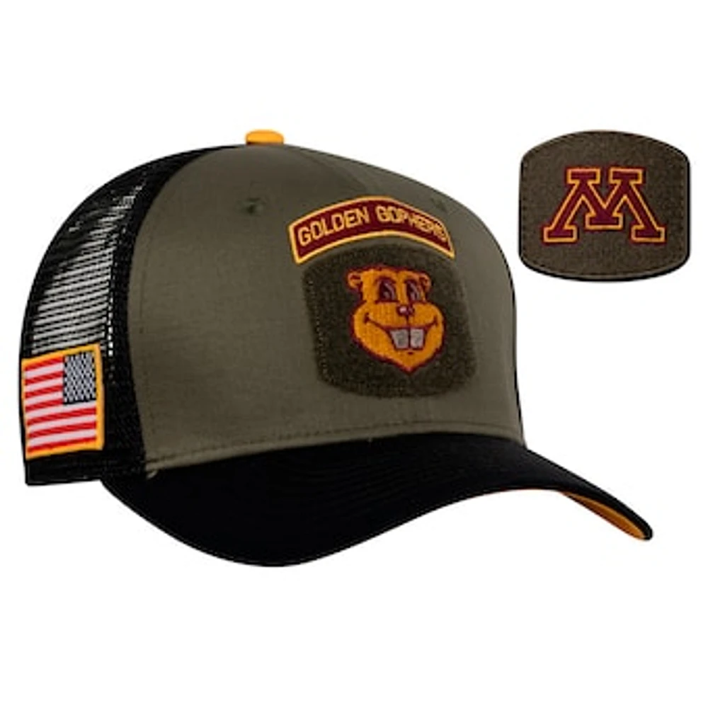 Men's Nike Olive/Black Minnesota Golden Gophers Military Appreciation Trucker Adjustable Hat