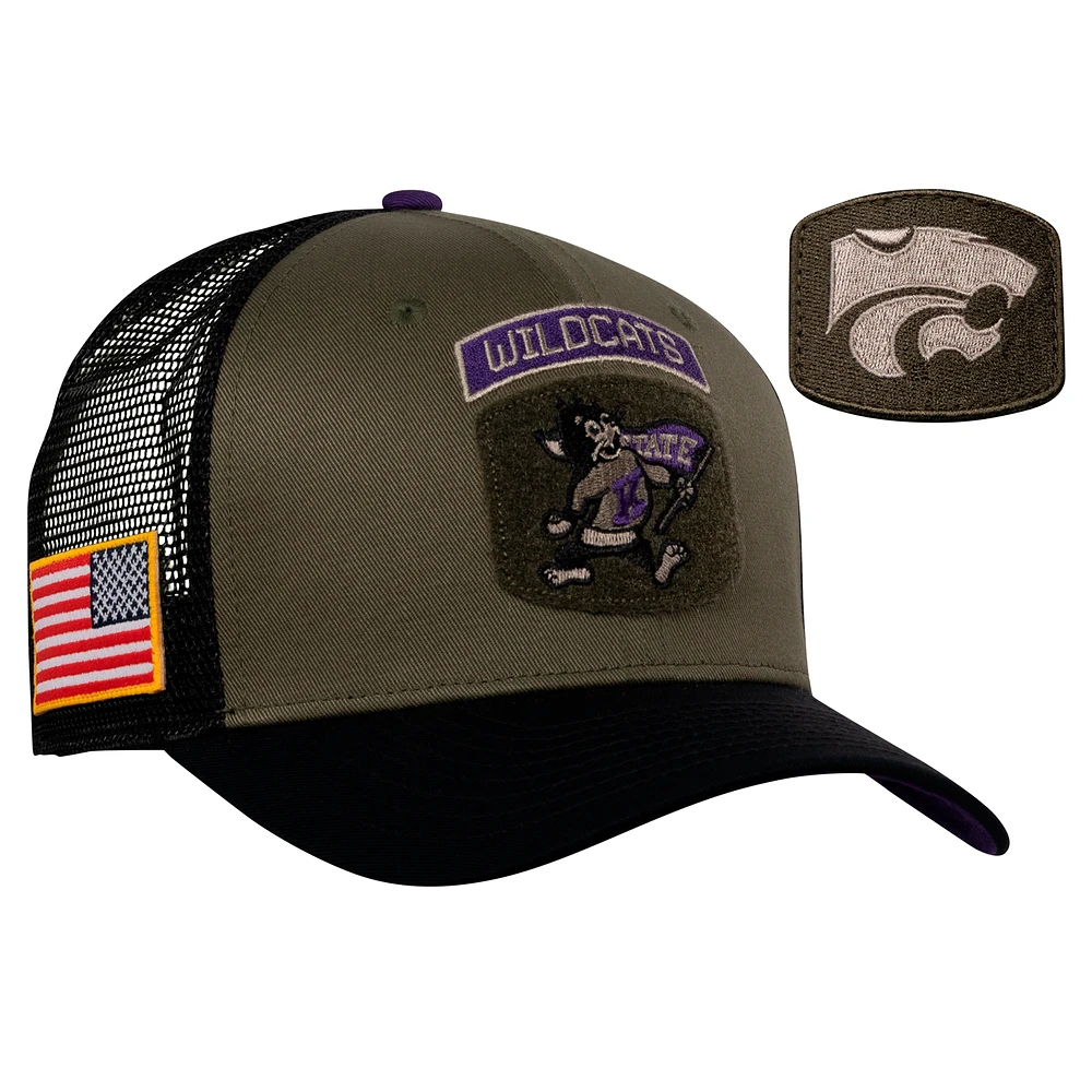 Men's Nike Olive/Black Kansas State Wildcats Military Appreciation Trucker Adjustable Hat