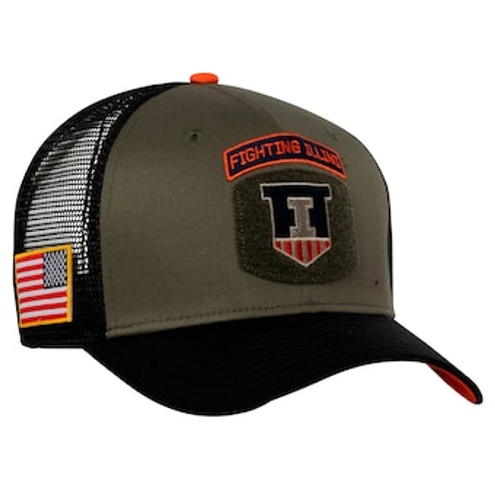 Men's Nike Olive/Black Illinois Fighting Illini Military Appreciation Trucker Adjustable Hat