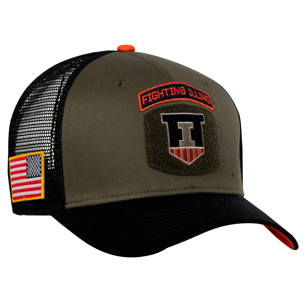 Men's Nike Olive/Black Illinois Fighting Illini Military Appreciation Trucker Adjustable Hat