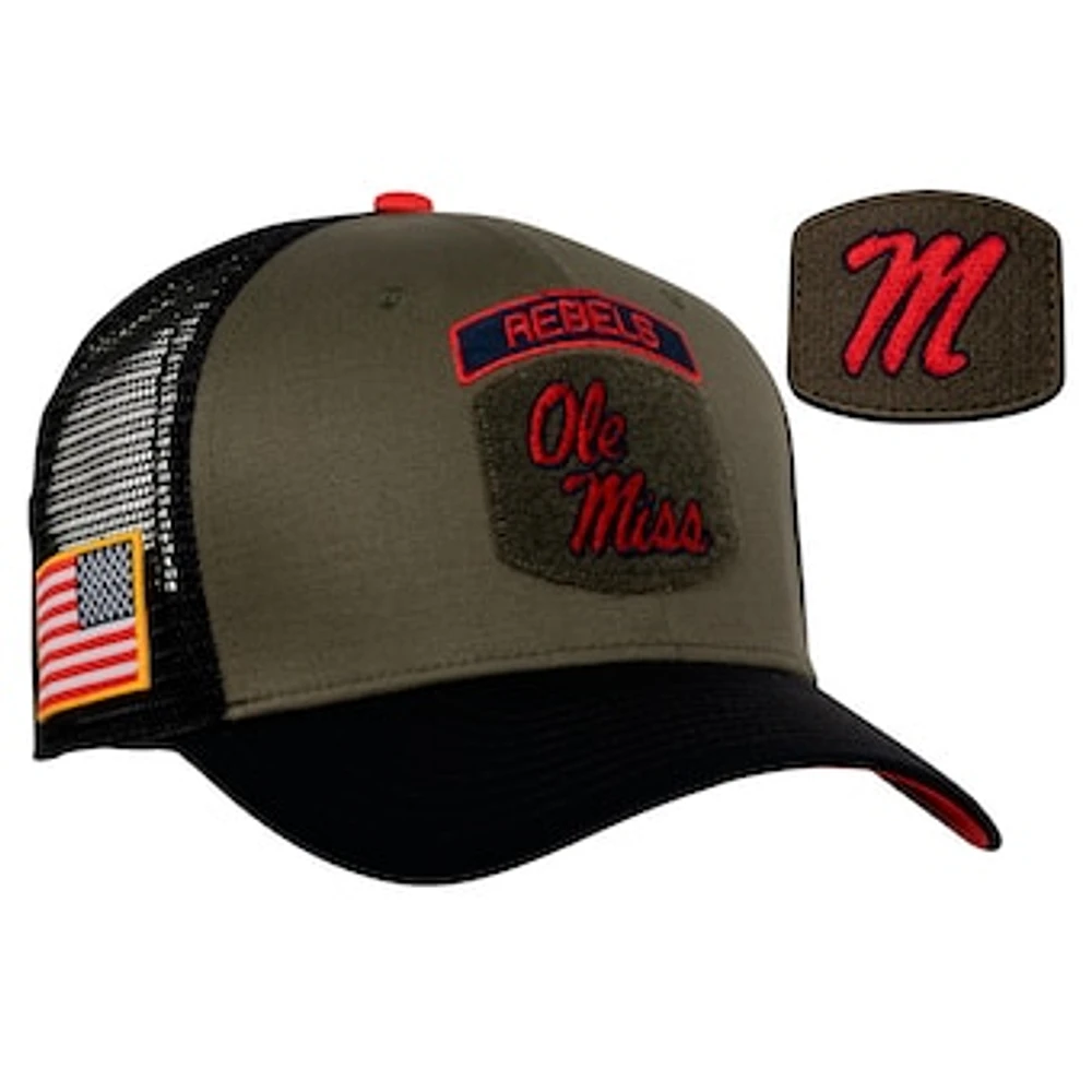 Men's Nike Olive/Black Ole Miss Rebels Military Appreciation Trucker Adjustable Hat