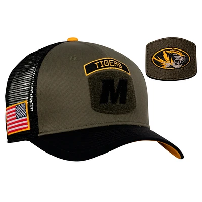 Men's Nike Olive/Black Missouri Tigers Military Appreciation Trucker Adjustable Hat