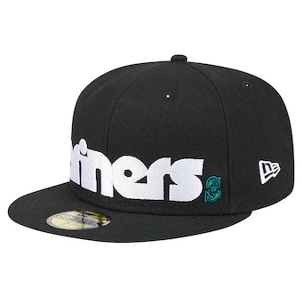 Men's New Era Black Seattle Mariners Checkered Undervisor 59FIFTY Fitted Hat