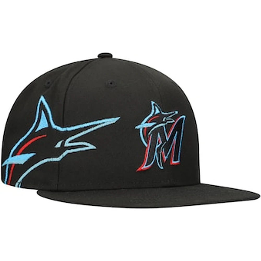 Men's New Era Black Miami Marlins Logo Strike 9FIFTY Snapback Hat