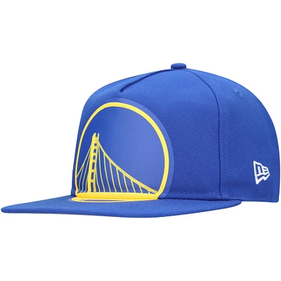 Men's New Era Royal Golden State Warriors Oversized Puff Print Logo Golfer Snapback Hat