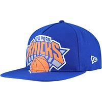 Men's New Era Blue New York Knicks Oversized Puff Print Logo Golfer Snapback Hat