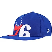 Men's New Era Royal Philadelphia 76ers Oversized Puff Print Logo Golfer Snapback Hat