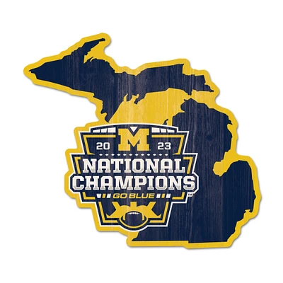 WinCraft Michigan Wolverines College Football Playoff 2023 National Champions 11" x 17" State-Shaped Wood Sign