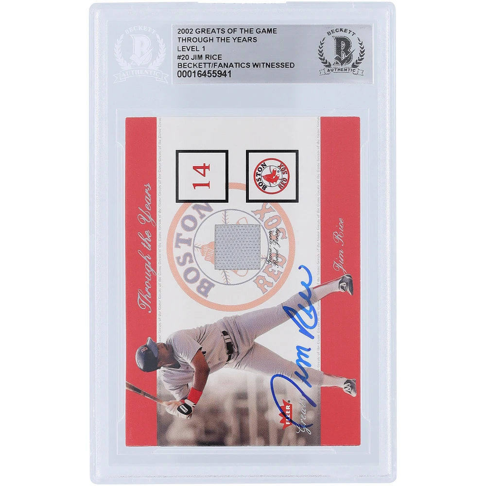 Jim Rice Boston Red Sox Autographed 2002 Fleer Greats of the Game Through the Years Relic #NNO Beckett Fanatics Witnessed Authenticated Card