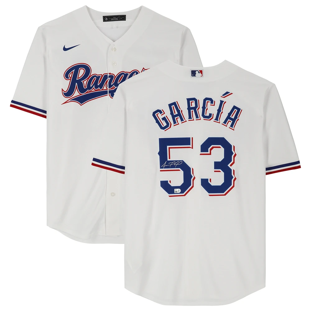 Adolis Garcia Texas Rangers Autographed White Nike Replica Jersey